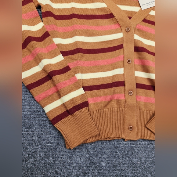 Pact Womens Warm Spice Stripe Classic Fine Knit Cardigan Sweater Size Small NWT - Picture 2 of 11